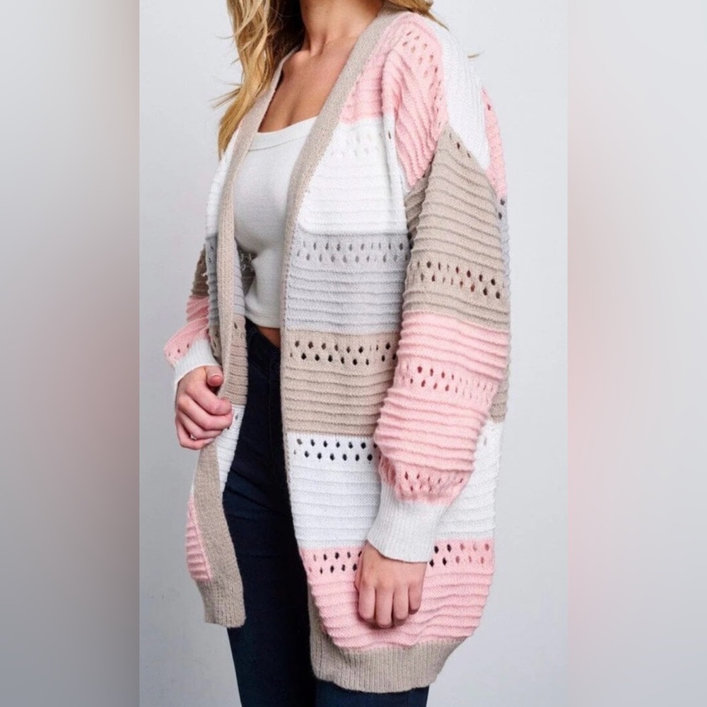 Long Colorblock Open Front Cardigan - NWOT - Size L